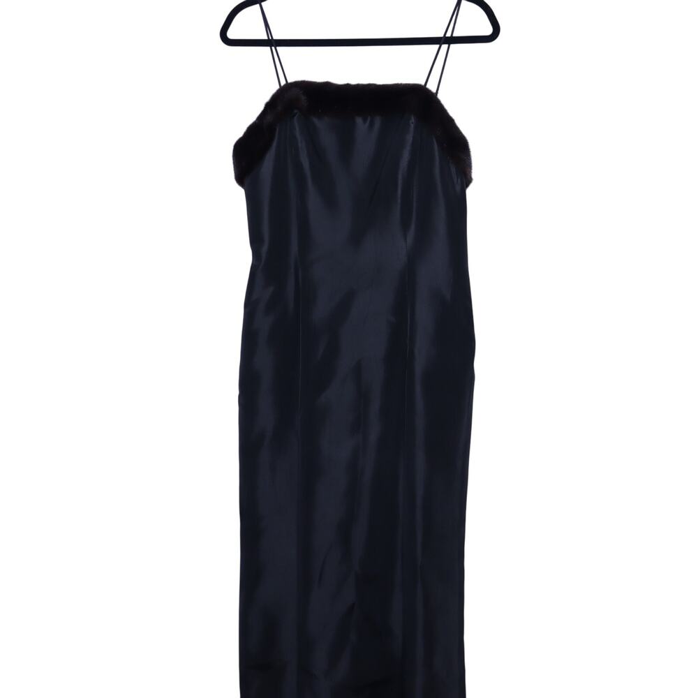 CHETTA B Evening Y2K Black Cocktail Dress Fur Trimmed Gown Women's 8